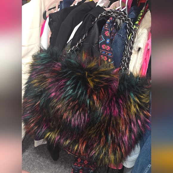 🍁🍂RARE HTF NWOT VINTAGE BETSEY JOHNSON SHOWSTOPPER FUR TOTE - Picture 4 of 7